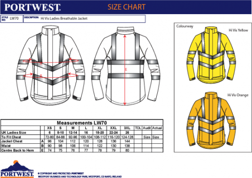 Jacheta Hi-Vis respirabila, pentru femei, galben, regular, Portwest
